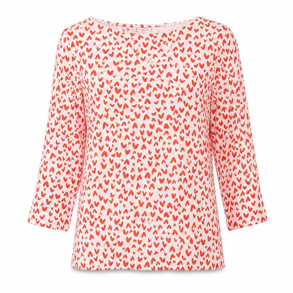 Marks and Spencer Womens Red Geometric Cotton Basic Blouse Size 10 Boat Neck