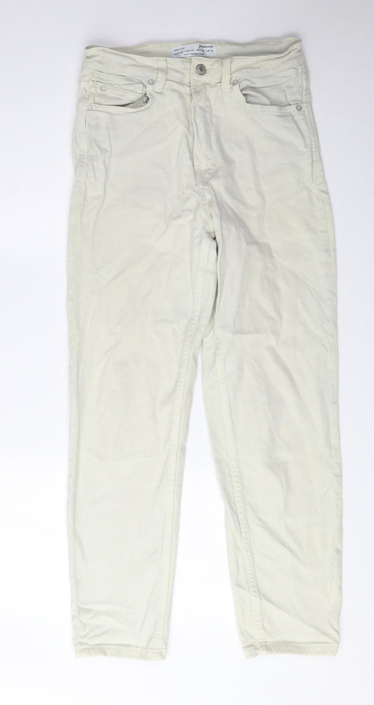 Stradivarius Womens Ivory Cotton Mom Jeans Size 10 L26 in Regular Zip