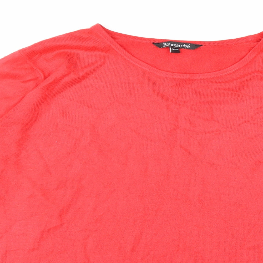 Bonmarché Womens Red Round Neck Acetate Pullover Jumper Size 18