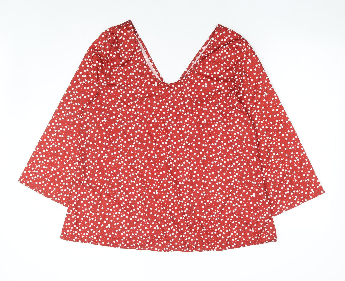 Preworn Womens Red Geometric Polyester Basic Blouse Size M Scoop Neck - Love Heart Print