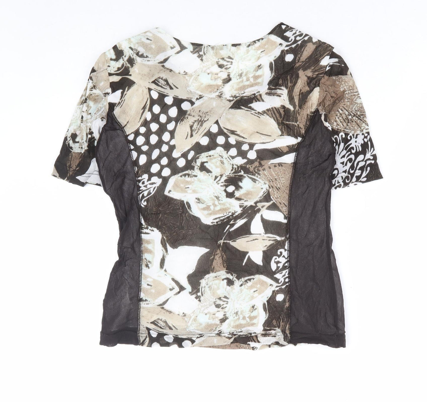 Gerry Weber Womens Brown Geometric Polyamide Basic T-Shirt Size 10 Round Neck