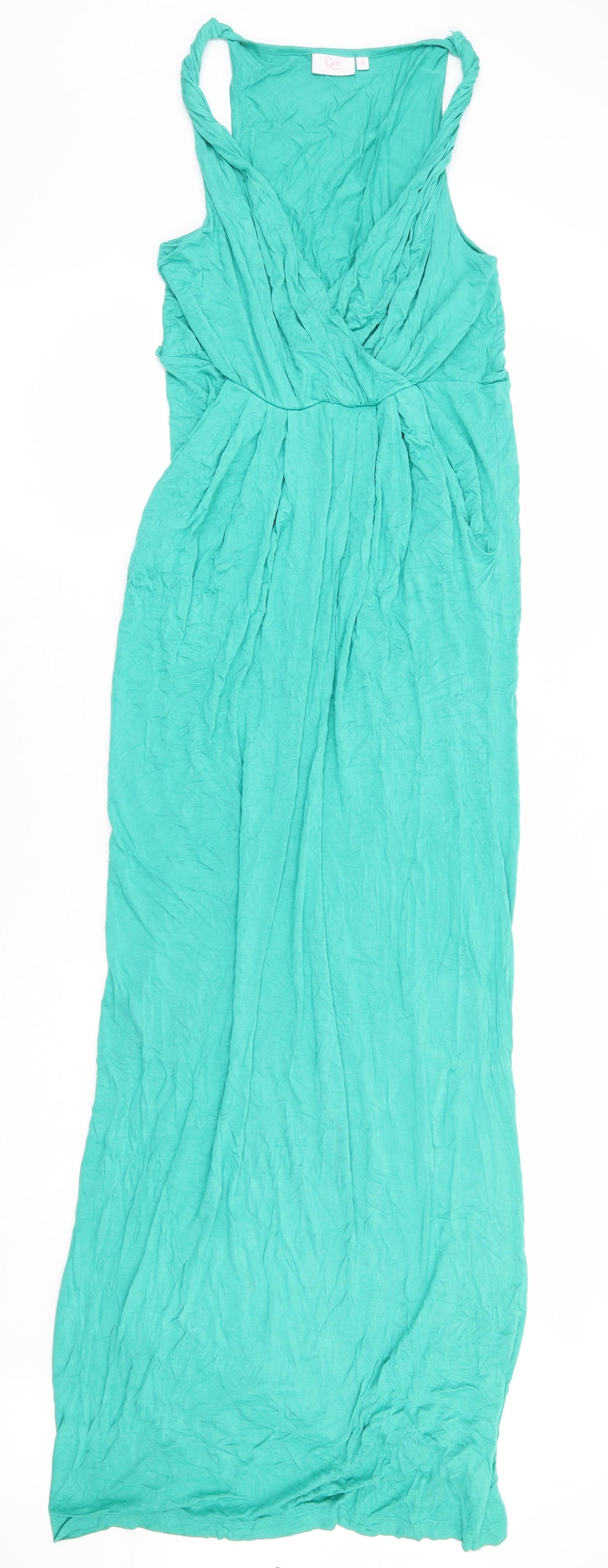 Geri by NEXT Womens Green Viscose Maxi Size 8 V-Neck Pullover