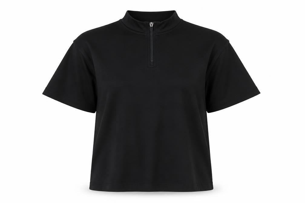 Zara Womens Black Cotton Basic T-Shirt Size M Mock Neck