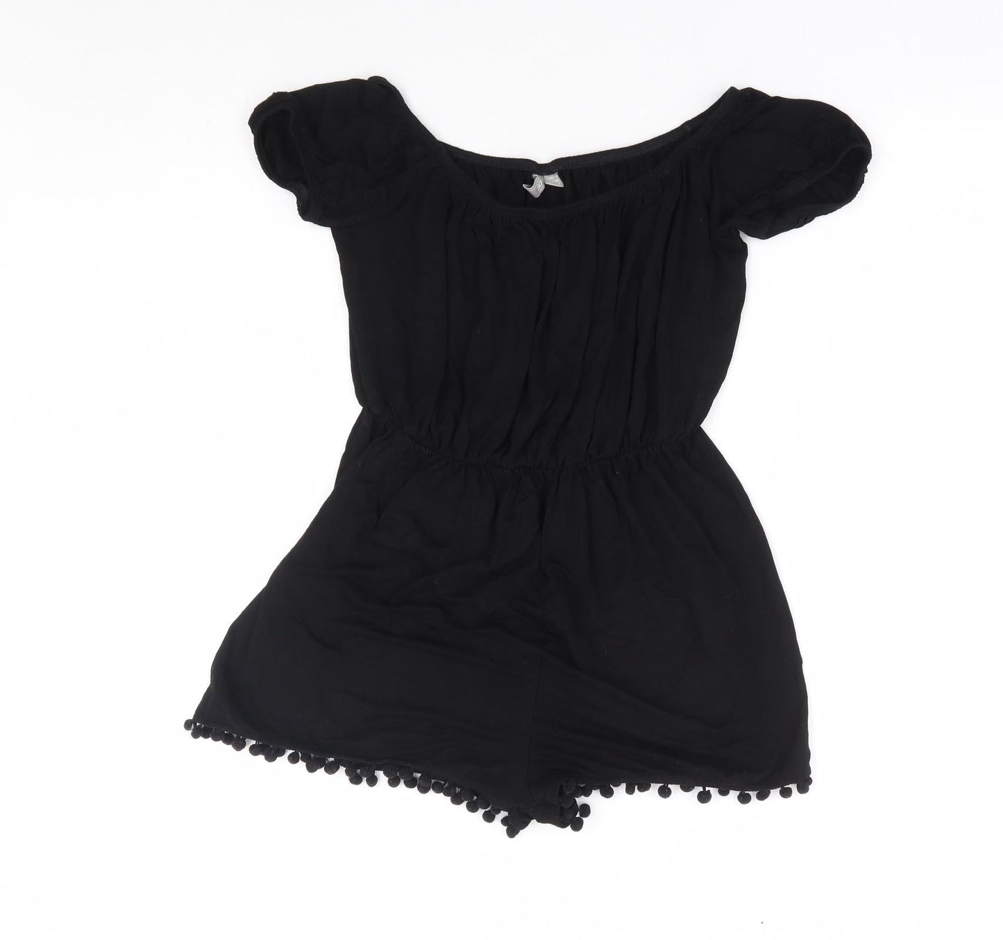 ASOS Womens Black Polyester Playsuit One-Piece Size 8 Pullover - Pom Pom Trim