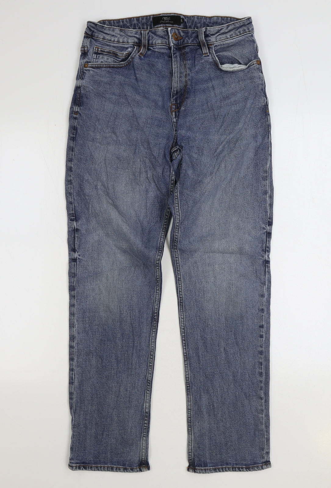 NEXT Womens Blue Cotton Straight Jeans Size 30 in L29 in Regular Zip