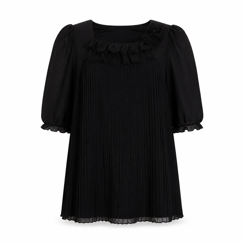 Utam Boutique Womens Black Polyester Basic Blouse Size 10 Square Neck
