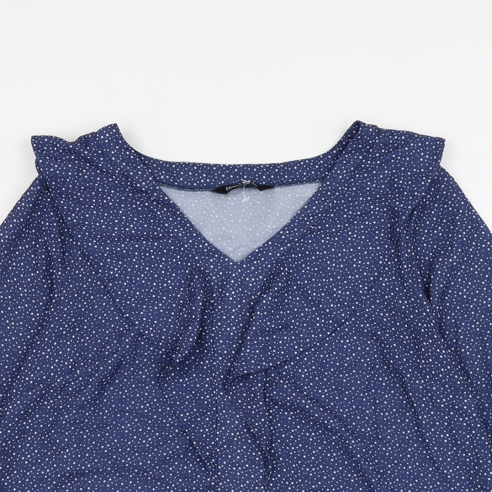 Kaleidoscope Womens Blue Polka Dot Polyester Basic Blouse Size 14 V-Neck