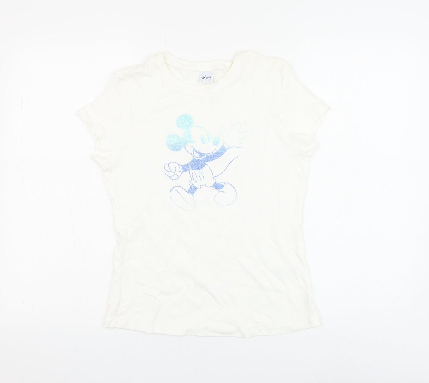 Marks and Spencer Womens White Cotton Basic T-Shirt Size 14 Round Neck - Mickey Mouse