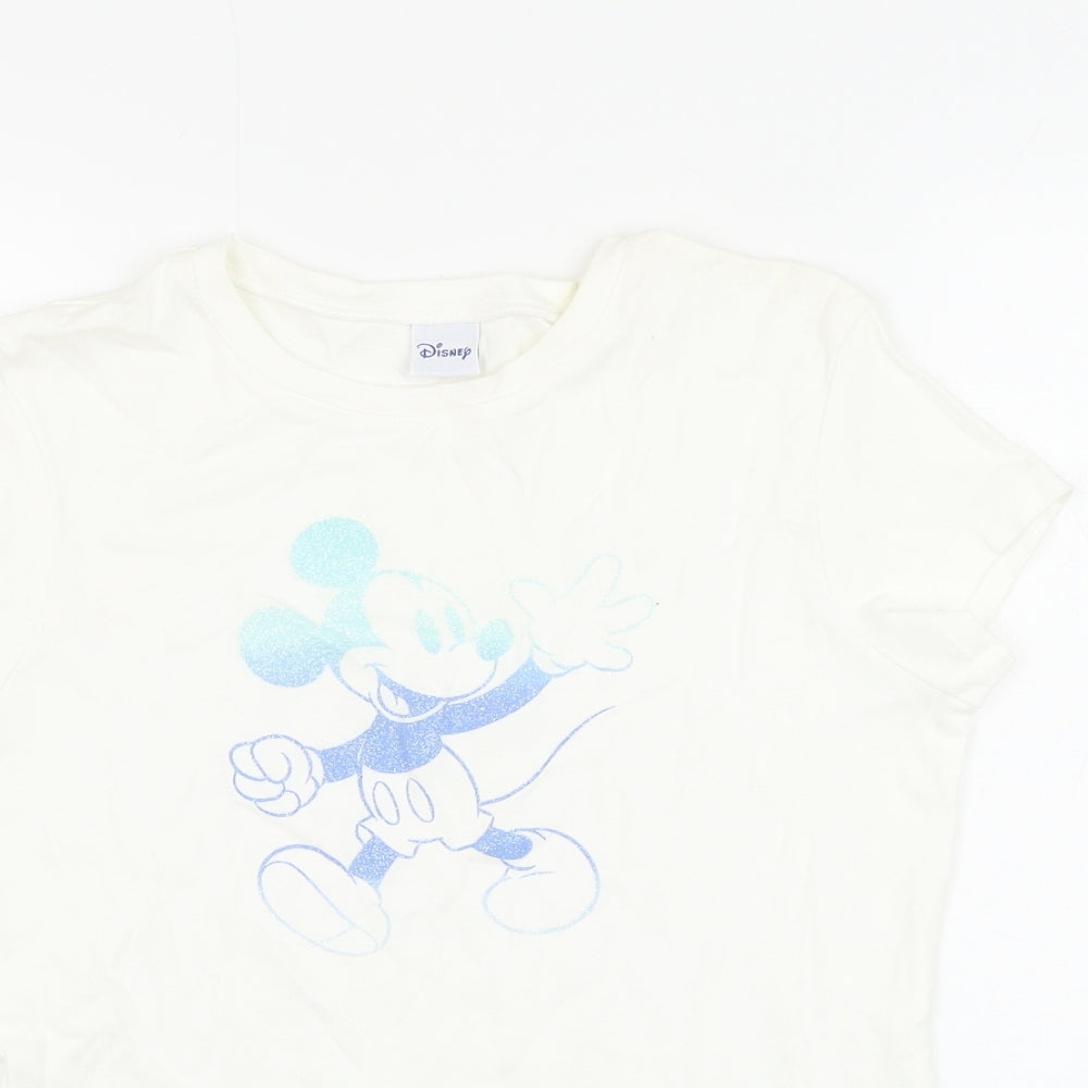 Marks and Spencer Womens White Cotton Basic T-Shirt Size 14 Round Neck - Mickey Mouse
