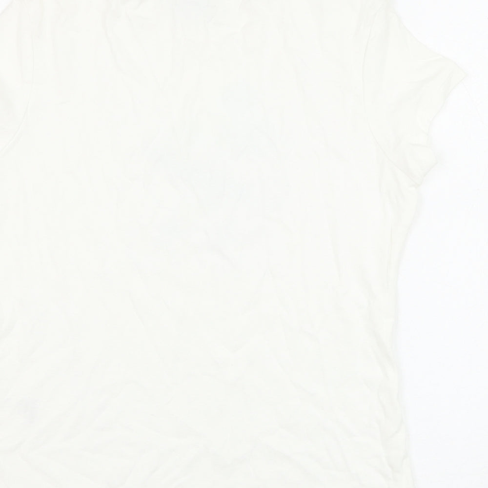Marks and Spencer Womens White Cotton Basic T-Shirt Size 14 Round Neck - Mickey Mouse