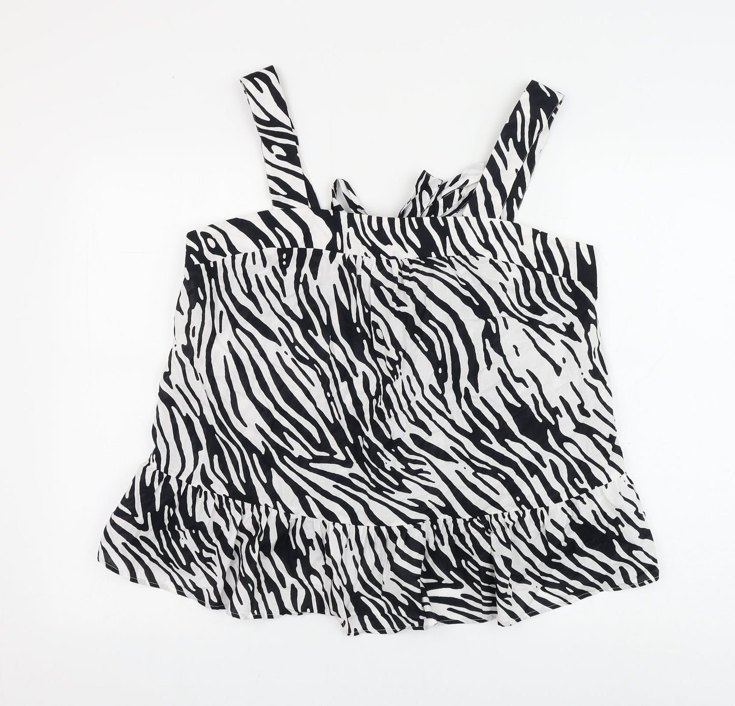 Marks and Spencer Womens White Animal Print Cotton Basic Blouse Size 16 Square Neck - Zebra Print