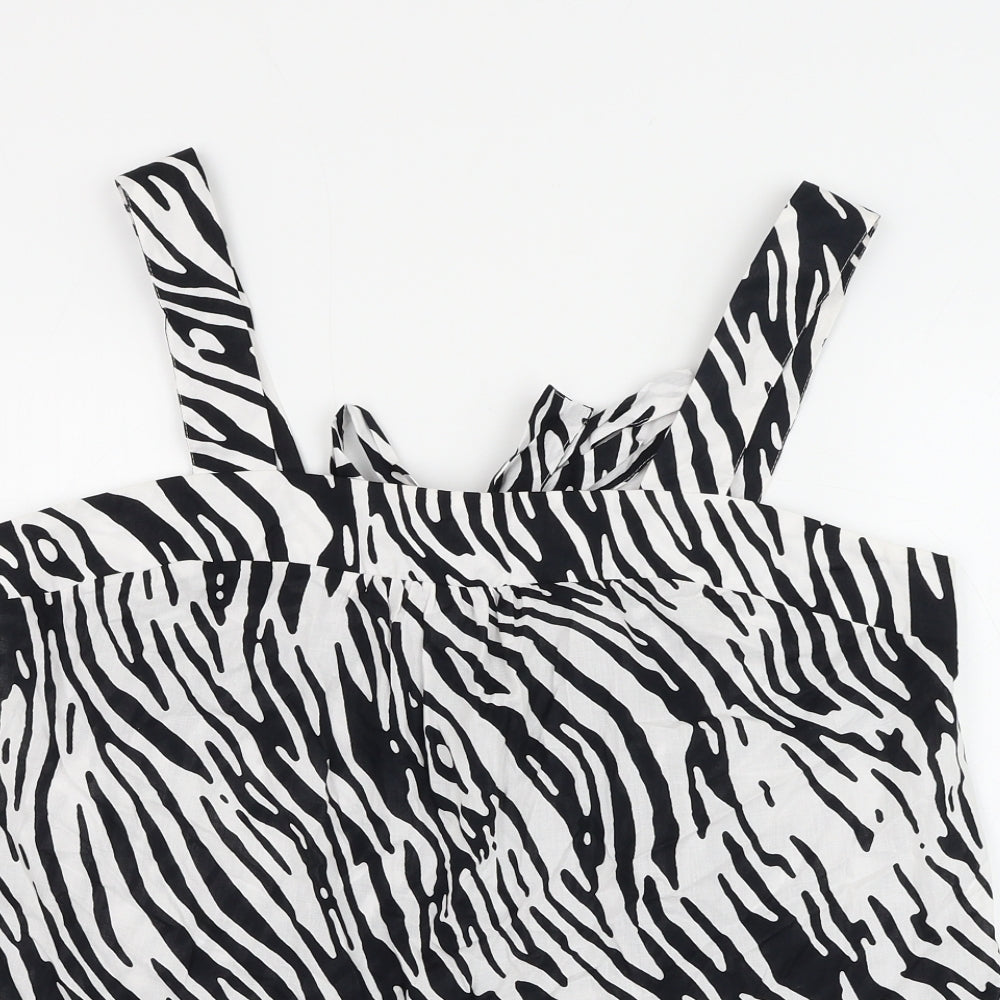 Marks and Spencer Womens White Animal Print Cotton Basic Blouse Size 16 Square Neck - Zebra Print