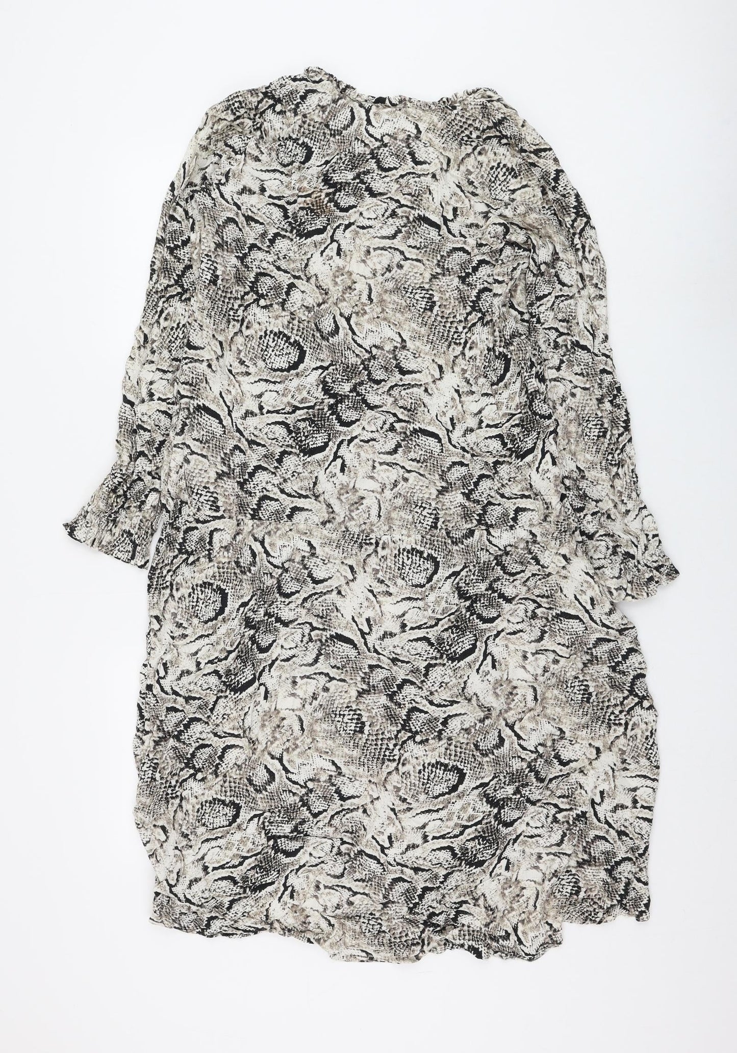 Marks and Spencer Womens Beige Animal Print Viscose Shift Size M V-Neck Pullover - Snake Print