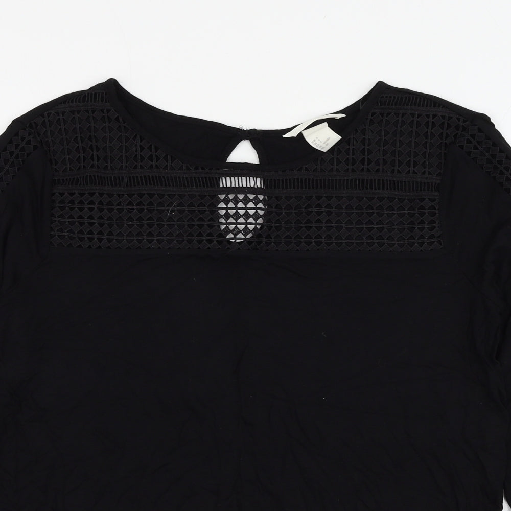 H&M Womens Black Geometric Viscose Basic Blouse Size S Round Neck