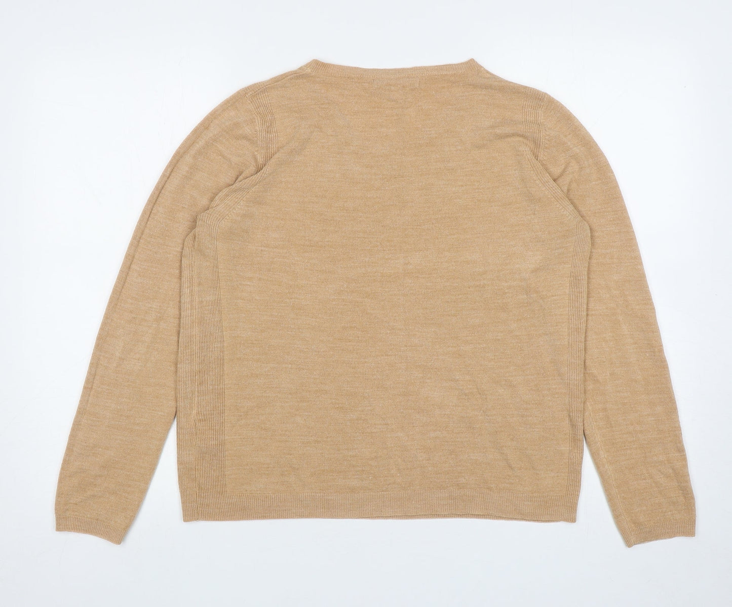 Marks and Spencer Womens Beige Round Neck Acrylic Pullover Jumper Size 16