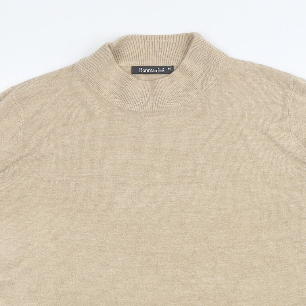 Bonmarche Womens Beige Mock Neck Acrylic Pullover Jumper Size M