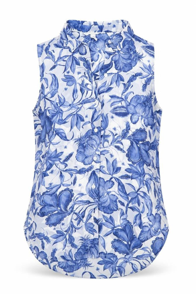 H&M Womens Blue Floral Polyester Basic Button-Up Size 4 Collared