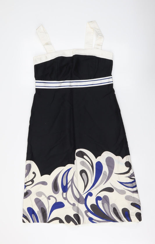 Principles Womens Black Geometric Cotton A-Line Size 12 Square Neck Zip