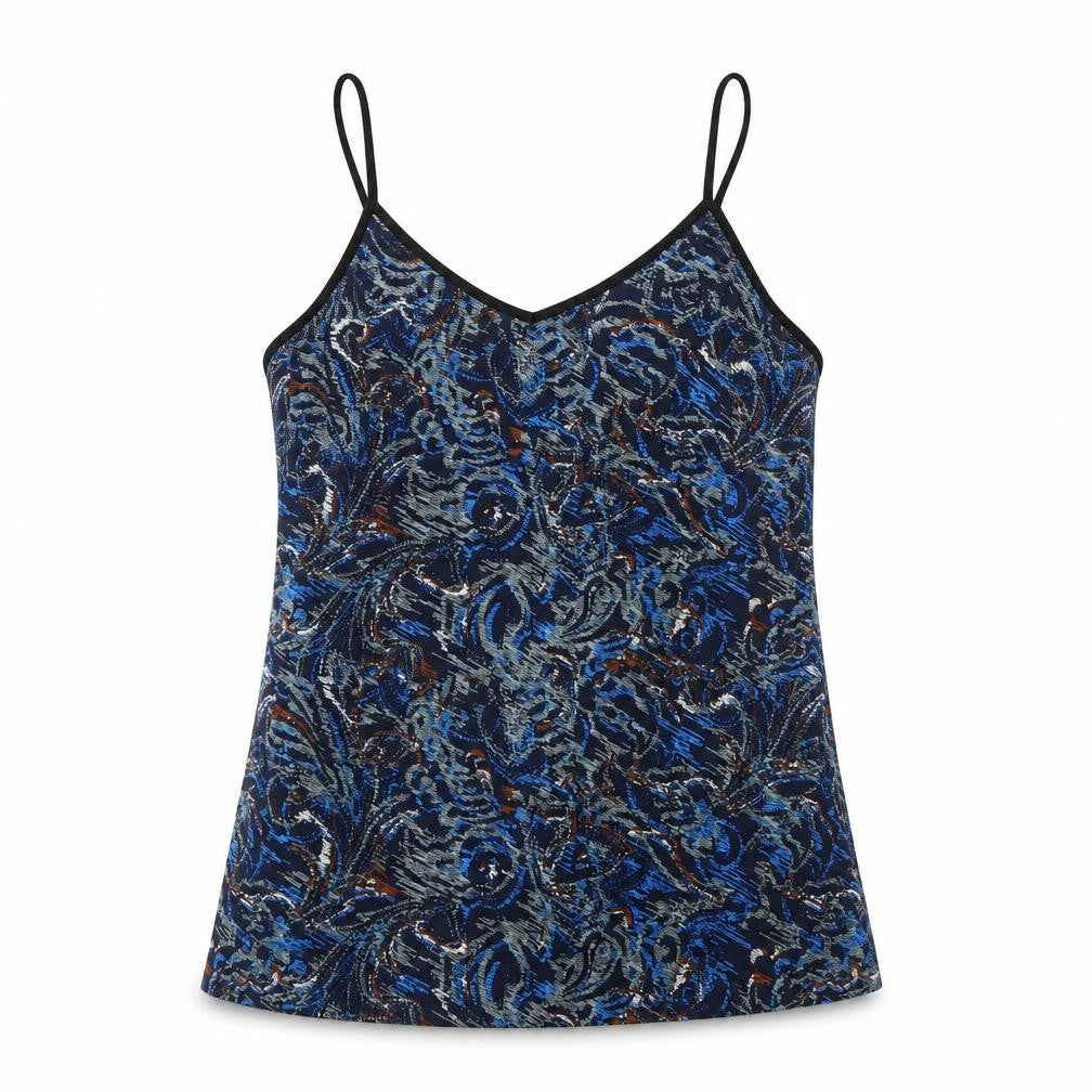VERO MODA Womens Blue Geometric Polyester Basic Tank Size M V-Neck