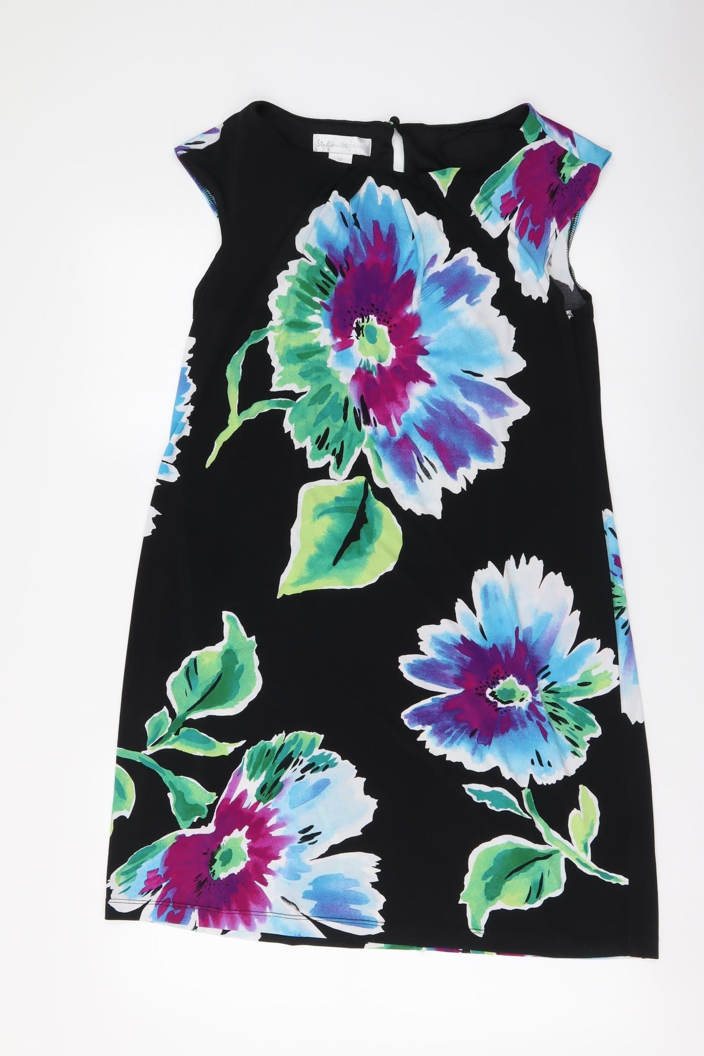 Studio By London Womens Black Floral Polyester A-Line Size 12 Round Neck Pullover