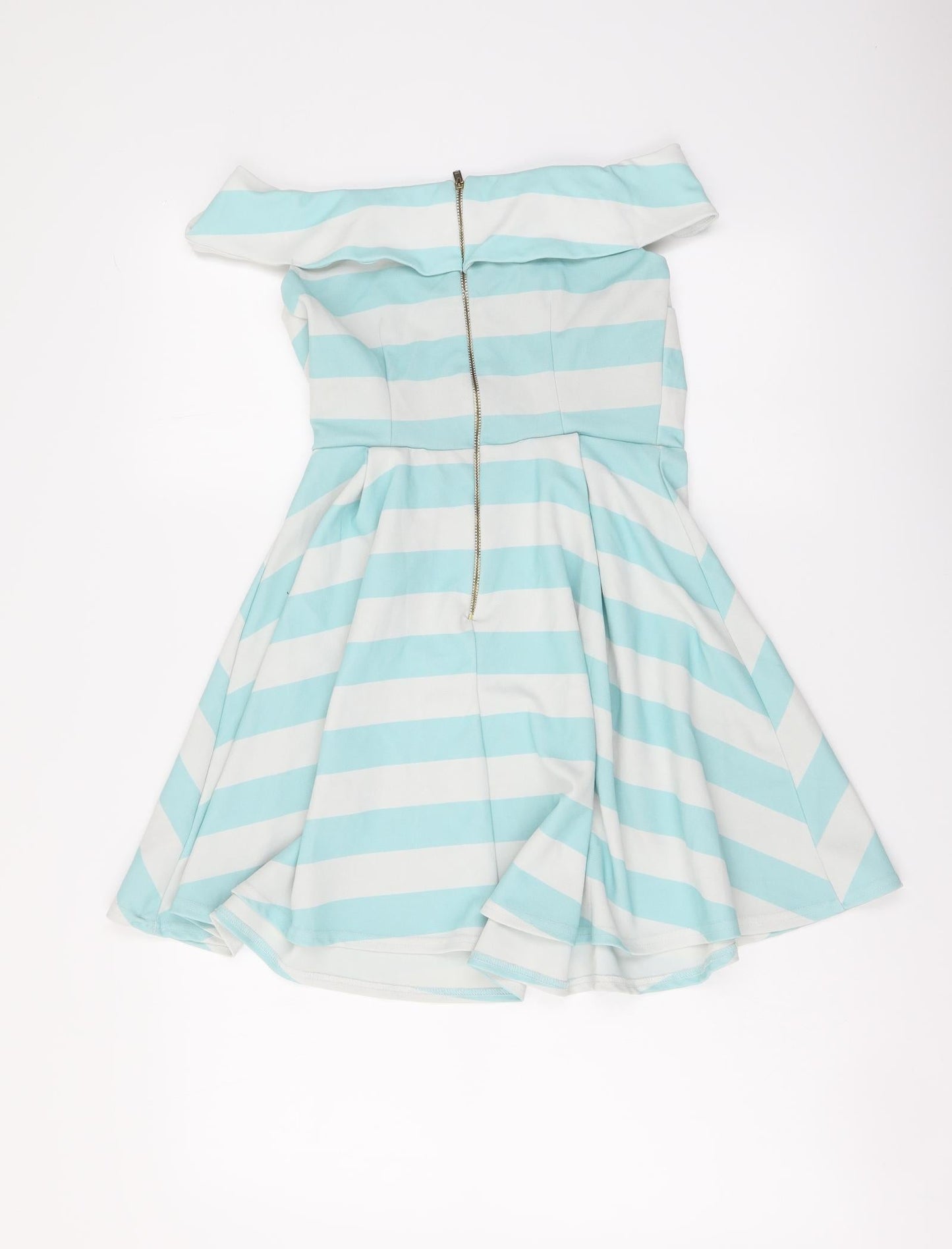 New Look Womens Blue Striped Polyester Mini Size 10 Off the Shoulder Zip