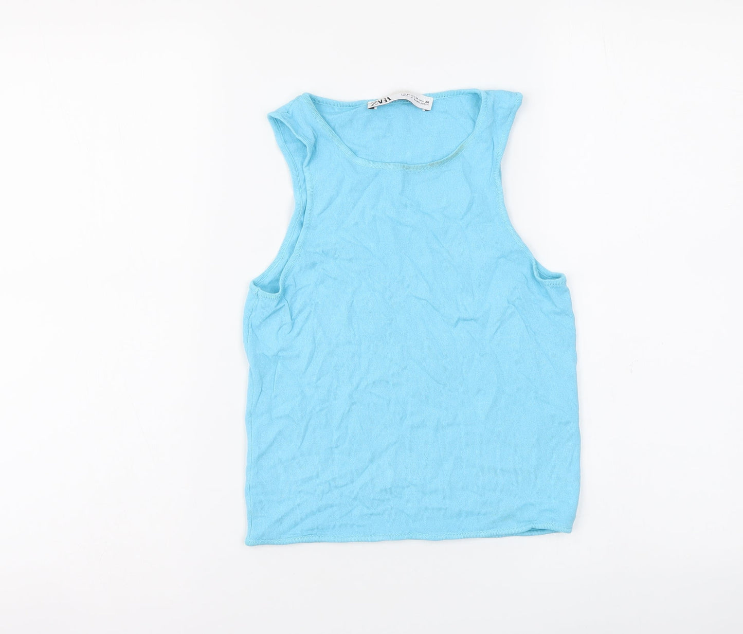Zara Womens Blue Viscose Basic Tank Size M Round Neck