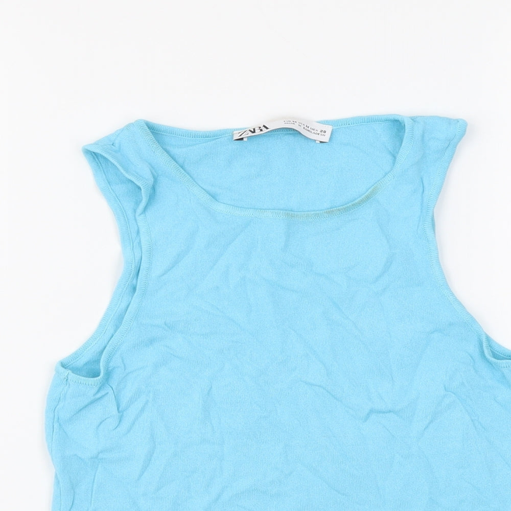 Zara Womens Blue Viscose Basic Tank Size M Round Neck