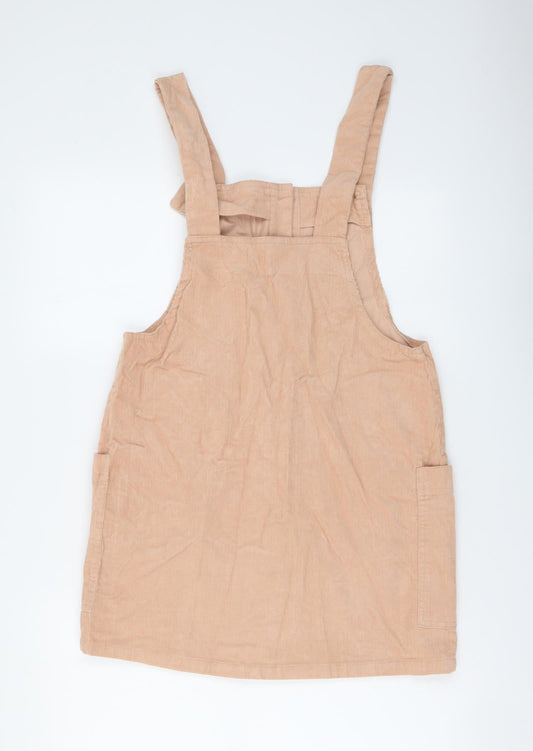 Mango Womens Pink Cotton Pinafore/Dungaree Dress Size XS Square Neck Button