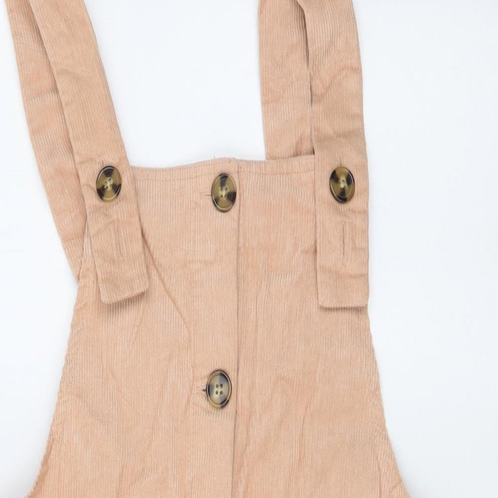 Mango Womens Pink Cotton Pinafore/Dungaree Dress Size XS Square Neck Button