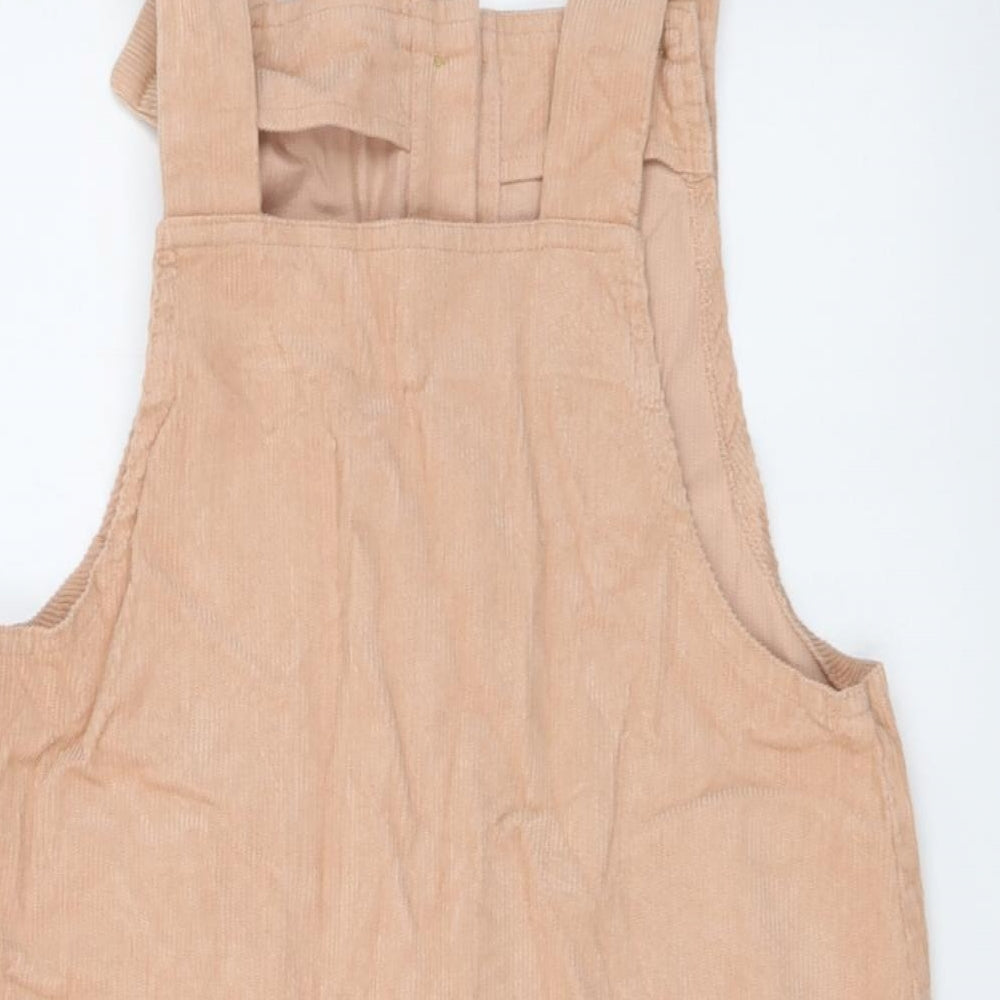 Mango Womens Pink Cotton Pinafore/Dungaree Dress Size XS Square Neck Button