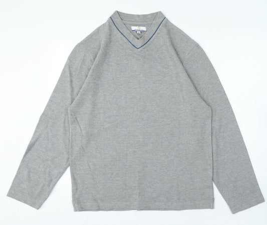 Avenue Mens Grey V-Neck Cotton Pullover Jumper Size M
