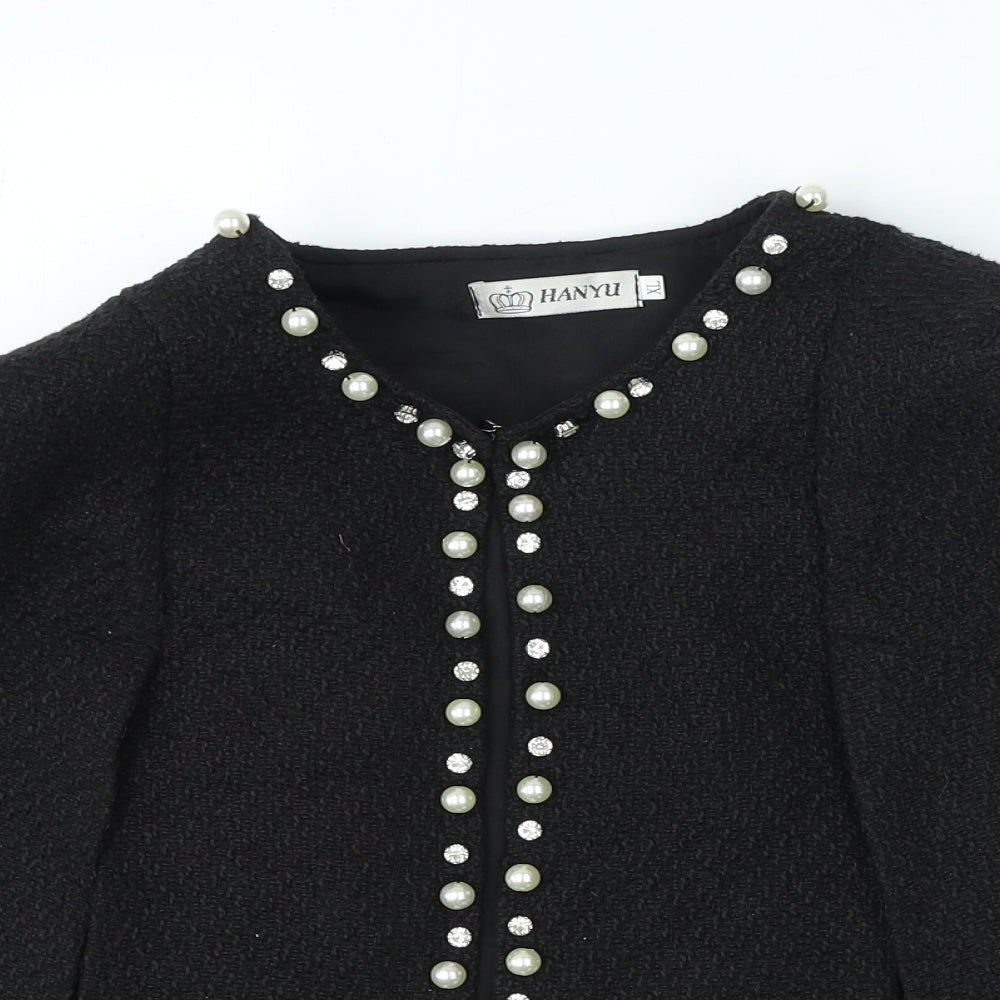 Hanyu Girls Black Overcoat Jacket Size XL Hook & Eye