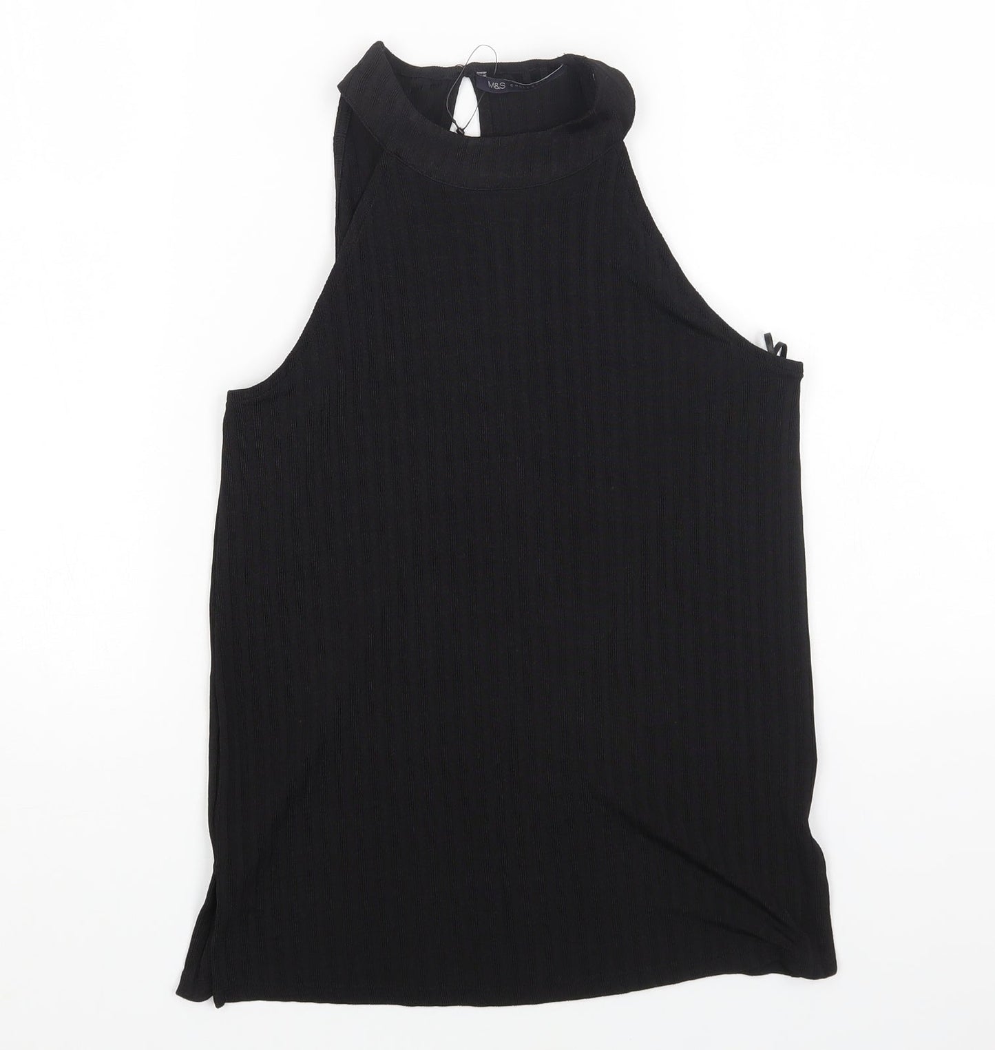 Marks and Spencer Womens Black Polyester Basic T-Shirt Size 6 High Neck