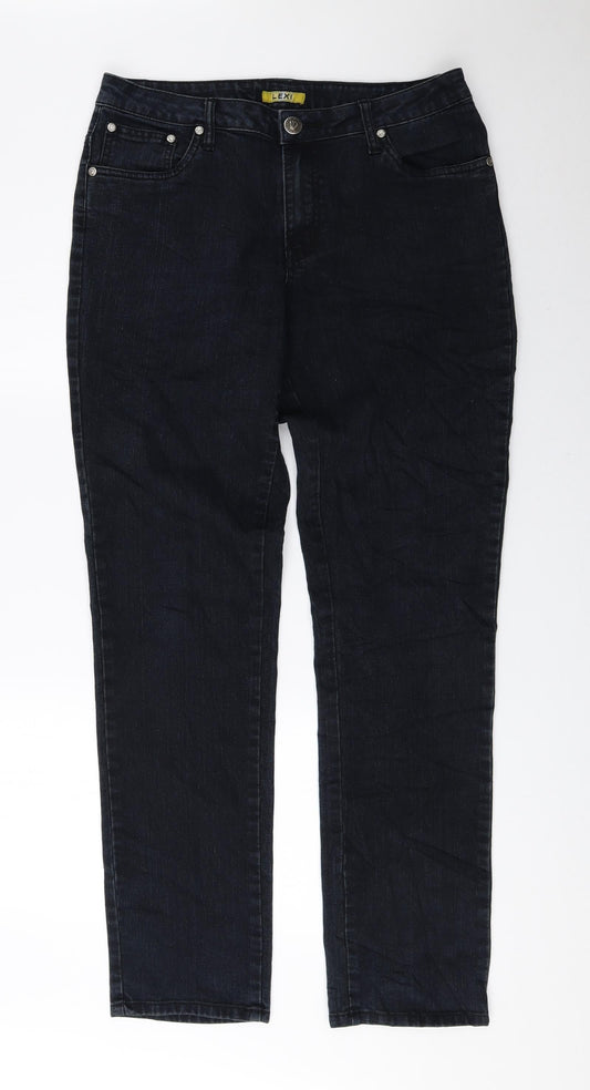 LEXI Womens Black Cotton Straight Jeans Size 10 L30.5 in Regular Zip