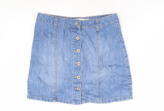 New Womens Blue Cotton Mini Skirt Size 10 Button