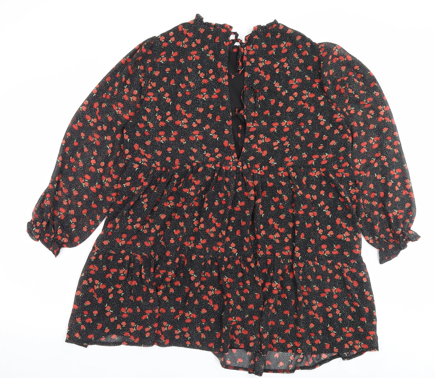 Missguided Womens Red Floral Polyester A-Line Size 12 Crew Neck Tie