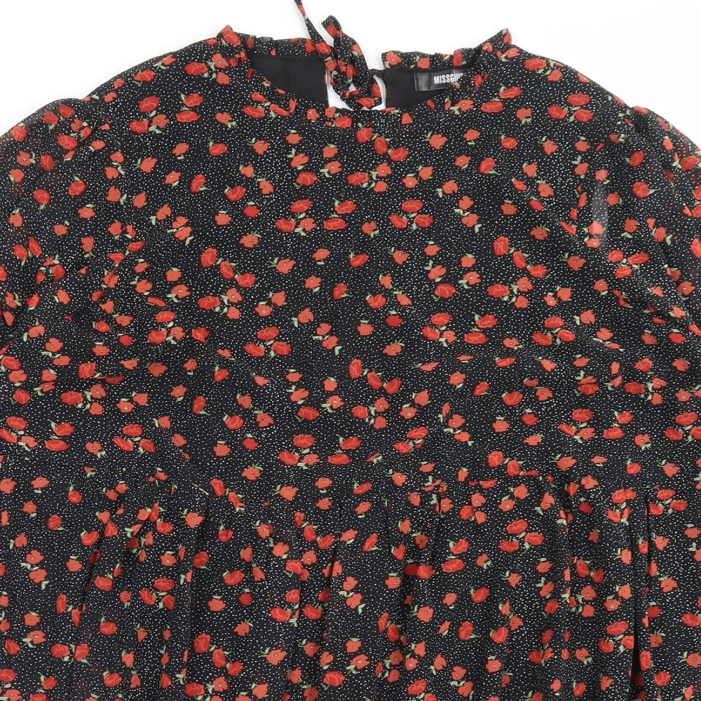 Missguided Womens Red Floral Polyester A-Line Size 12 Crew Neck Tie