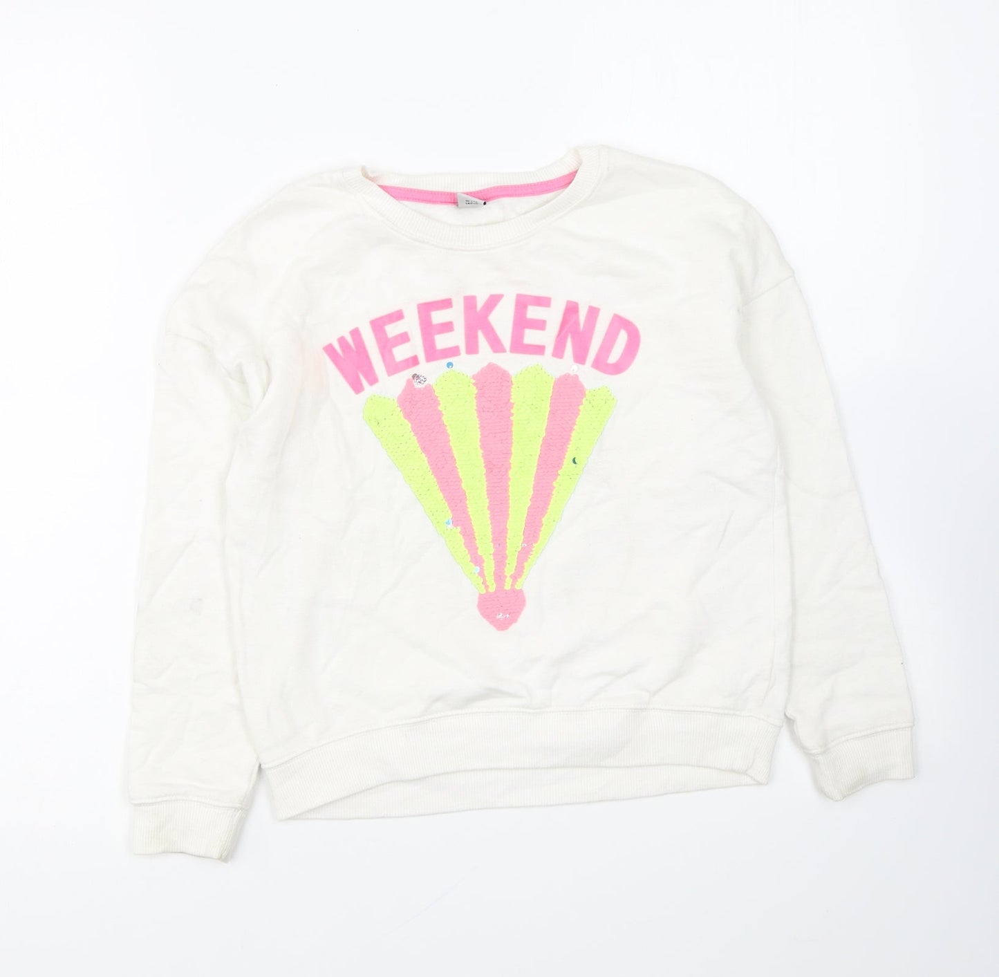 TU Girls White Cotton Pullover Sweatshirt Size 10 Years Pullover - Weekend