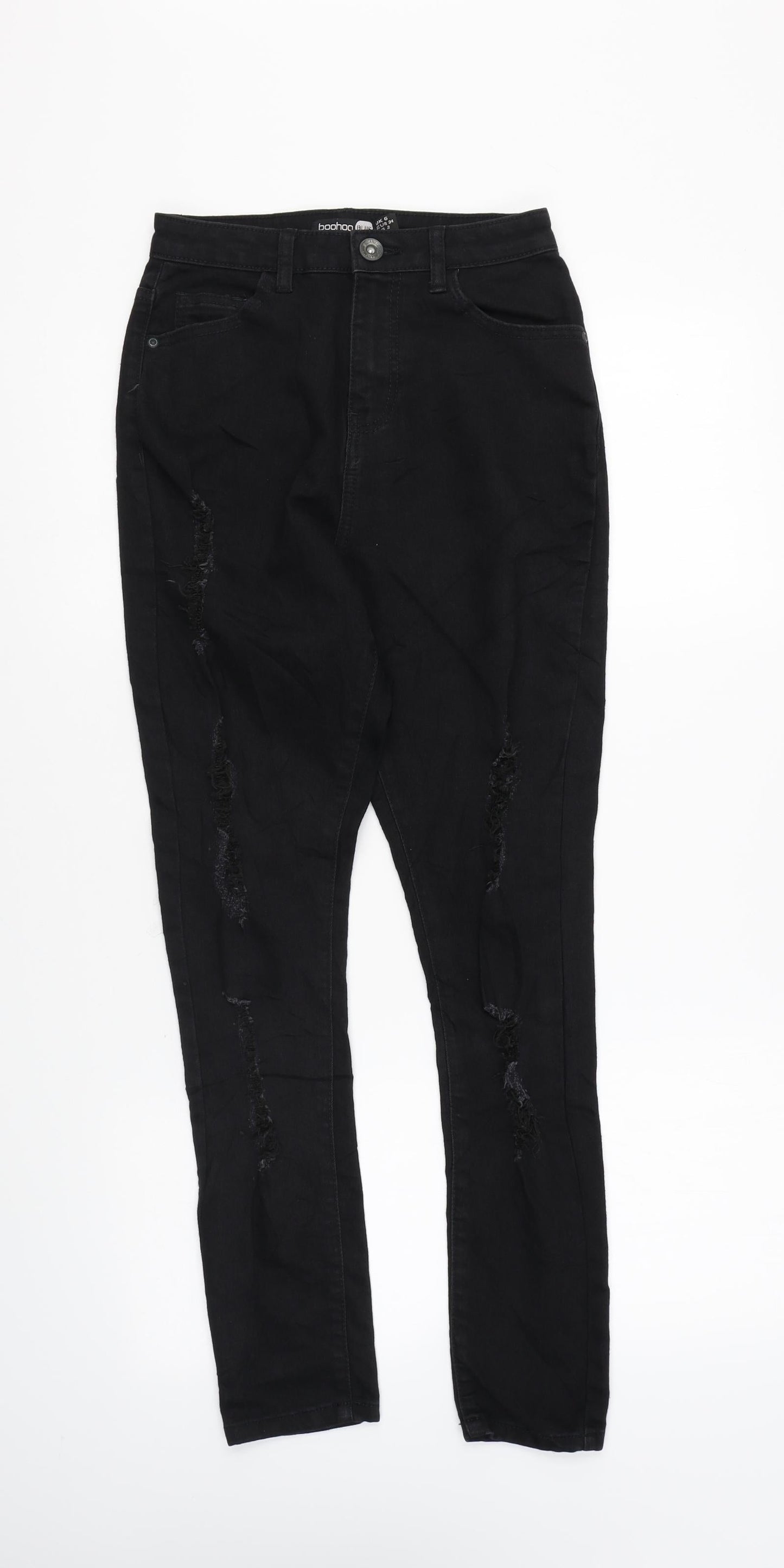 Boohoo Womens Black Cotton Skinny Jeans Size 6 L25 in Regular Zip