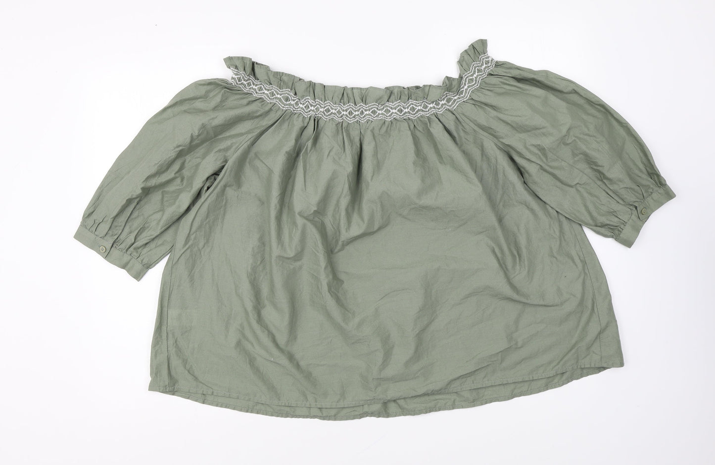 Marks and Spencer Womens Green Cotton Basic Blouse Size 10 Off the Shoulder