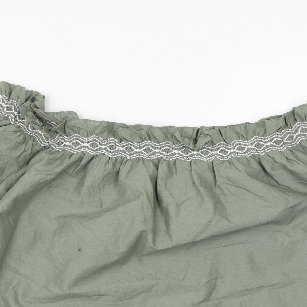Marks and Spencer Womens Green Cotton Basic Blouse Size 10 Off the Shoulder