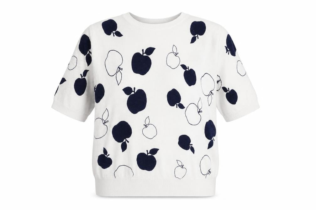 Marks and Spencer Womens White Round Neck Geometric Viscose Pullover Jumper Size 10 - Apple