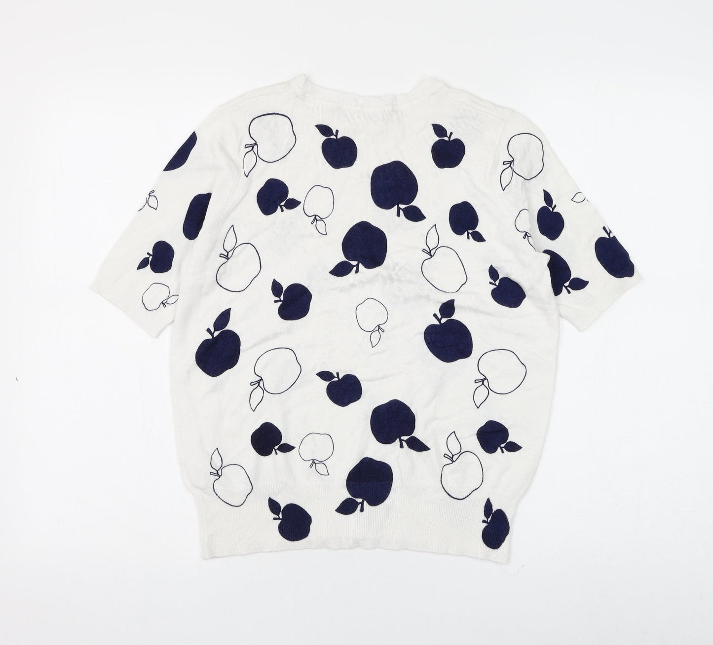 Marks and Spencer Womens White Round Neck Geometric Viscose Pullover Jumper Size 10 - Apple