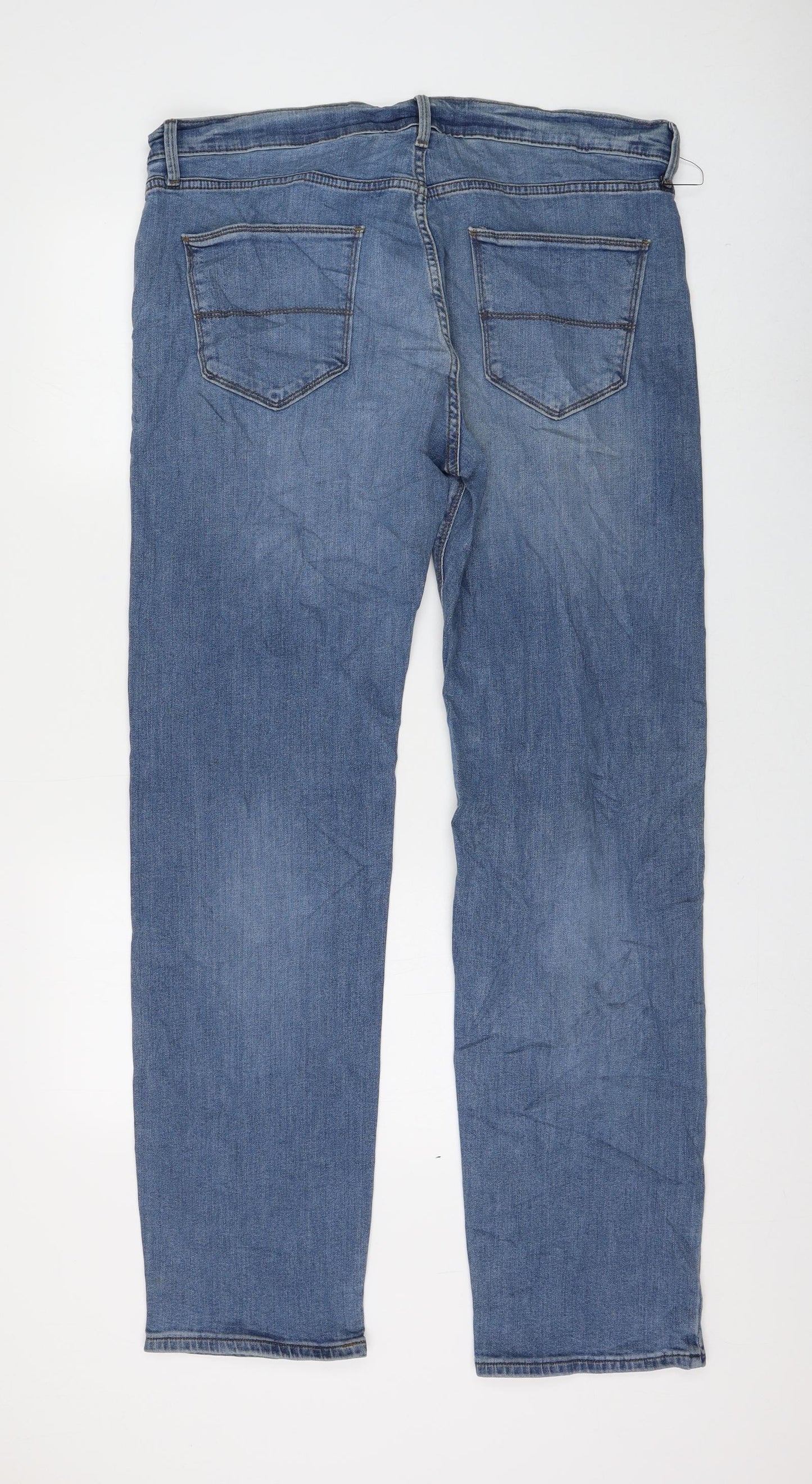 Marks and Spencer Womens Blue Cotton Straight Jeans Size 36 in L33 in Regular Zip