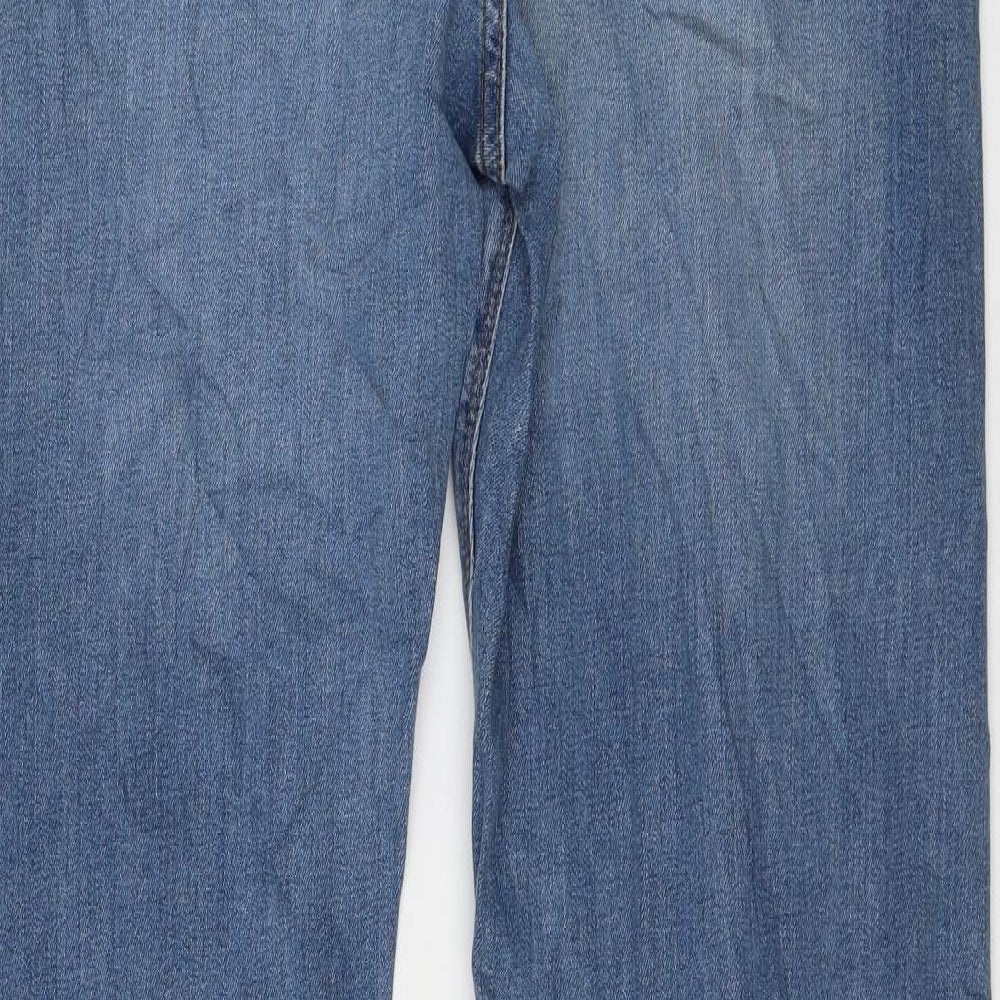 Marks and Spencer Womens Blue Cotton Straight Jeans Size 36 in L33 in Regular Zip