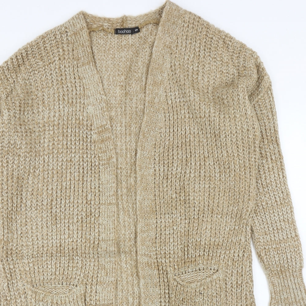Boohoo Womens Beige V-Neck Acrylic Cardigan Jumper Size S