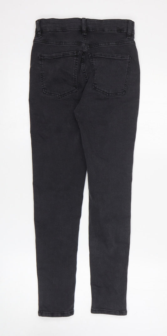 Marks and Spencer Womens Grey Striped Cotton Skinny Jeans Size 8 L25 in Regular Zip