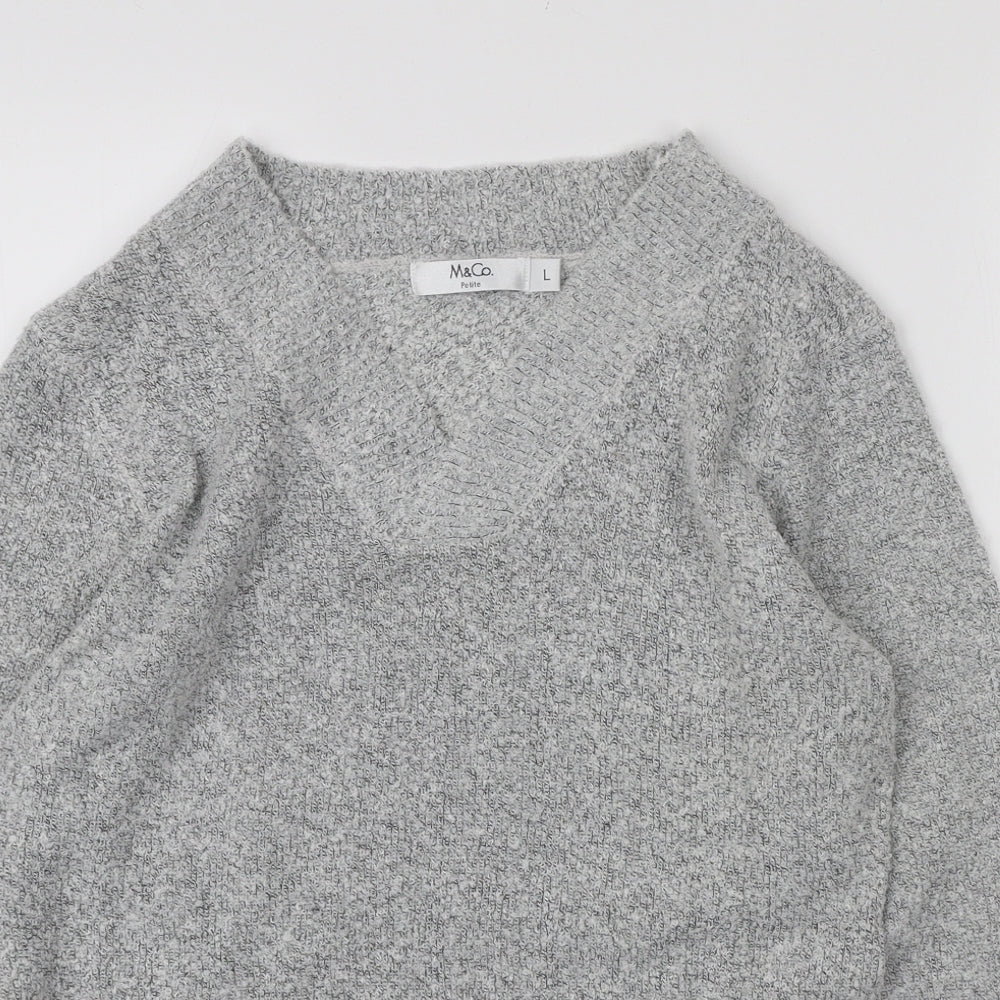 M&Co Womens Grey V-Neck Acrylic Pullover Jumper Size L