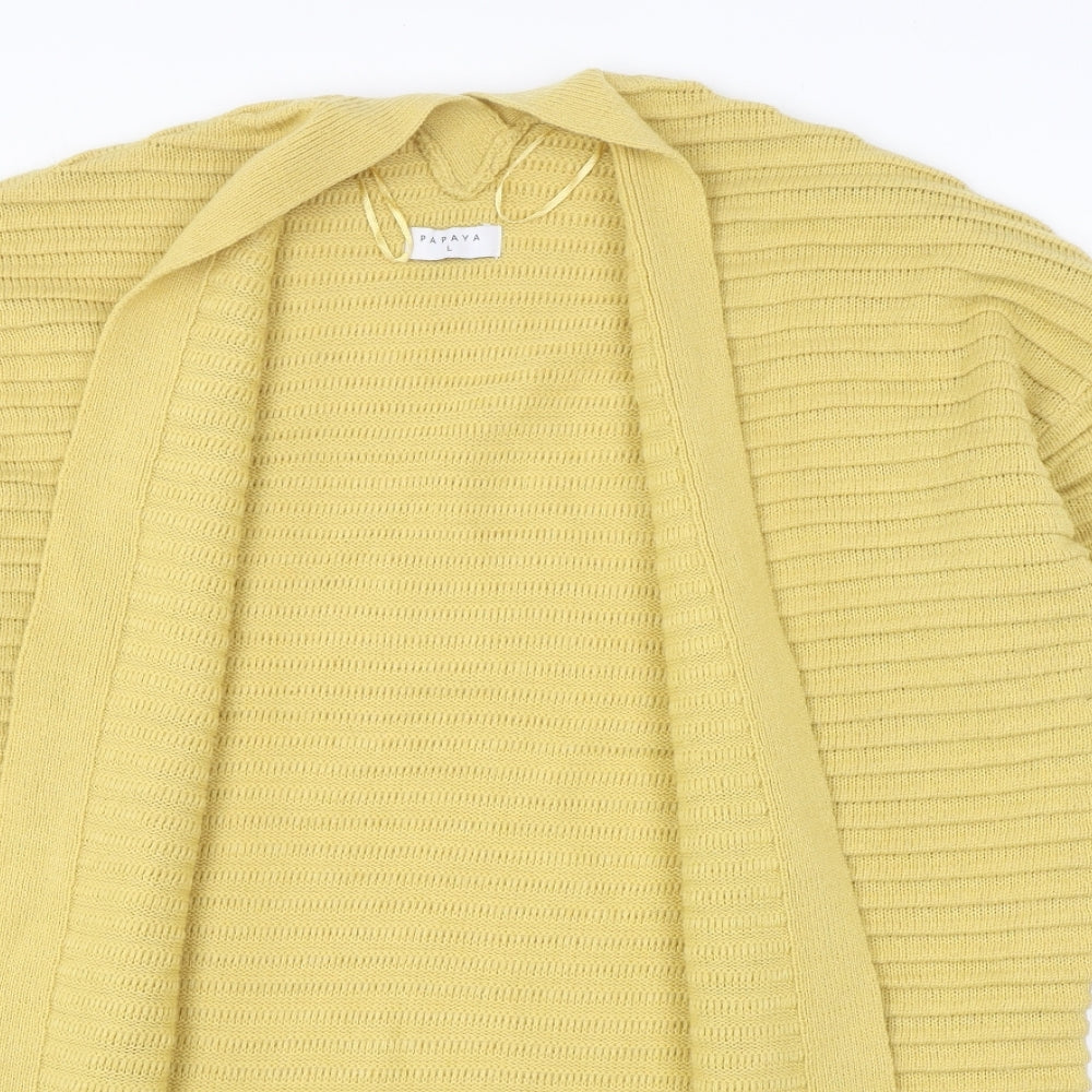 Papaya Womens Yellow V-Neck Acrylic Pullover Jumper Size L - Ribbed
