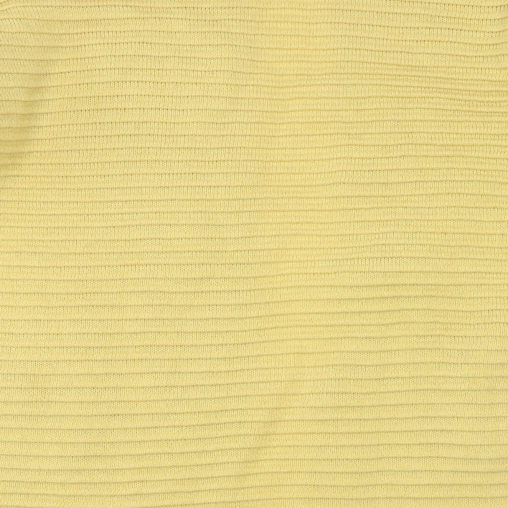 Papaya Womens Yellow V-Neck Acrylic Pullover Jumper Size L - Ribbed
